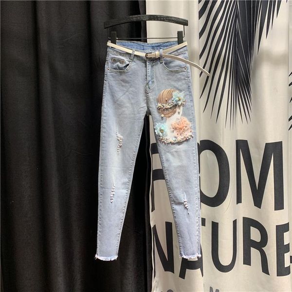women's jeans high-waist slim-fit pencil pants 2021 spring summer student fur trim stickers denim jean feminino, Blue
women's jeans high-waist slim-fit pencil pants 2021 spring summer student fur trim stickers denim jean feminino, Blue