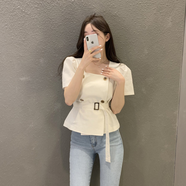 korean style french blouse double breasted elegant blusas slim fit all-match summer square neck short shirt for women, White
korean style french blouse double breasted elegant blusas slim fit all-match summer square neck short shirt for women, White
