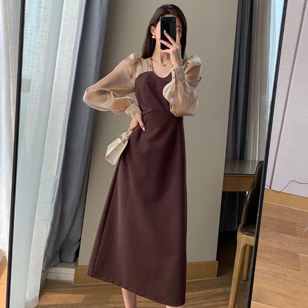 casual dresses women elegant spring fall ol v neck puff sleeve patchwork brown business a line office slim dress, Black;gray
casual dresses women elegant spring fall ol v neck puff sleeve patchwork brown business a line office slim dress, Black;gray