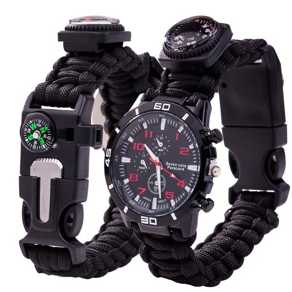 link, chain multi-function outdoor survival men women watch weaving bracelets strap compass lifeline rope whistle fire stick bangles, Black
link, chain multi-function outdoor survival men women watch weaving bracelets strap compass lifeline rope whistle fire stick bangles, Black
