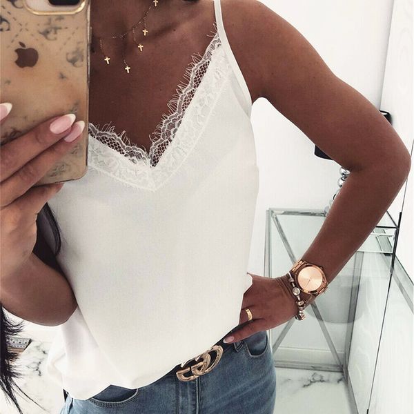 womens summer sleeveless vest tank blouse tee satin silk backless v-neck lace solid casual shirts cami, Black;white
womens summer sleeveless vest tank blouse tee satin silk backless v-neck lace solid casual shirts cami, Black;white
