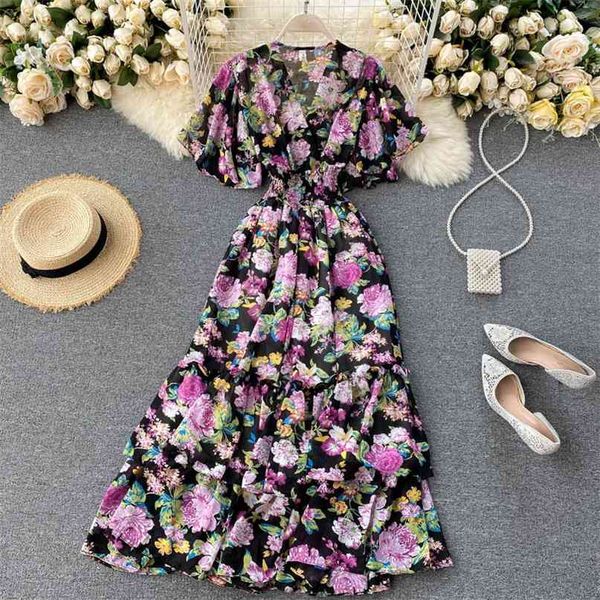 women fashion v-neck ruffled high waist slim floral print casual dress lady vestidos mujer p211 210527, Black;gray
women fashion v-neck ruffled high waist slim floral print casual dress lady vestidos mujer p211 210527, Black;gray