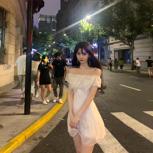 party dresses summer elegant women one neck white dress 2021 french short sleeved chic mini ladys vestidos, White;black
party dresses summer elegant women one neck white dress 2021 french short sleeved chic mini ladys vestidos, White;black