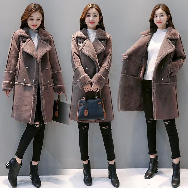 women's leather & faux winter women pocket turn down collar coat sheepskin lamb fur jacket outwear long thicken snow wear, Black
women's leather & faux winter women pocket turn down collar coat sheepskin lamb fur jacket outwear long thicken snow wear, Black