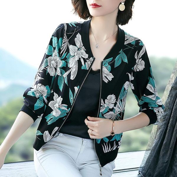 women's jackets basic jacket women 2021 spring fashion satin slim print floral zipper lightweight coat bomber chaqueta mujer outerwear, Black;brown
women's jackets basic jacket women 2021 spring fashion satin slim print floral zipper lightweight coat bomber chaqueta mujer outerwear, Black;brown