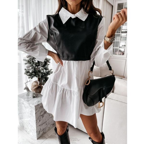 casual dresses 2021 autumn women pu leather patchworked dress long sleeve white office shirt womens turn down collar plaid, Black;gray
casual dresses 2021 autumn women pu leather patchworked dress long sleeve white office shirt womens turn down collar plaid, Black;gray