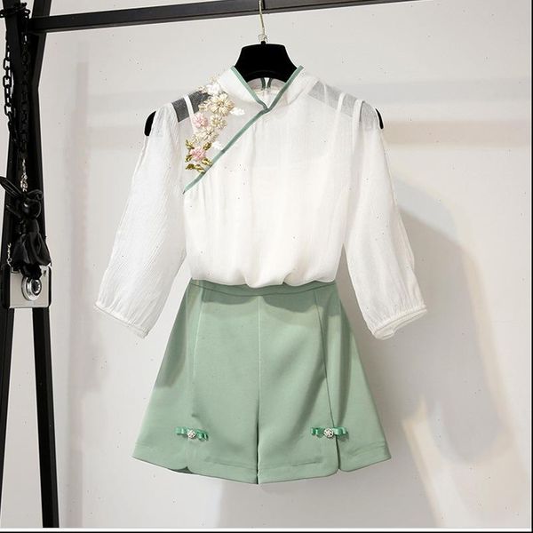 embroidery womens tracksuits blouse women 2 piece set elegant and shorts spring summer outfits chinese style, Gray
embroidery womens tracksuits blouse women 2 piece set elegant and shorts spring summer outfits chinese style, Gray