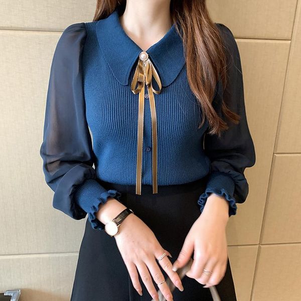 women's sweaters puff sleeve chiffon patchwork fashion knitted sweater women autumn basic shirts korea style office lady work pullover, White;black
women's sweaters puff sleeve chiffon patchwork fashion knitted sweater women autumn basic shirts korea style office lady work pullover, White;black
