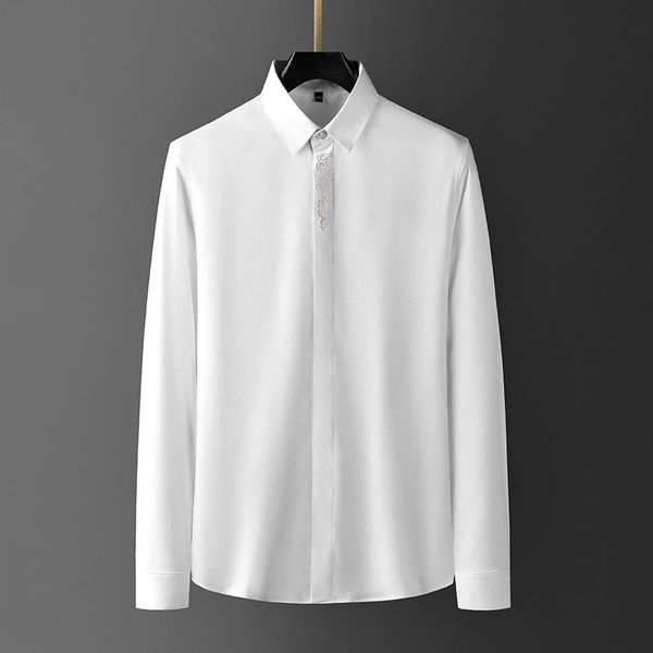 men's casual shirts spring embroidery male luxury long sleeve solid color mens dress fashion slim fit party man, White;black
men's casual shirts spring embroidery male luxury long sleeve solid color mens dress fashion slim fit party man, White;black