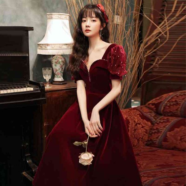 bridal toast 2021 new wedding wine red evening dress banquet temperament can wear an engaged woman at ordinary times, White;black
bridal toast 2021 new wedding wine red evening dress banquet temperament can wear an engaged woman at ordinary times, White;black