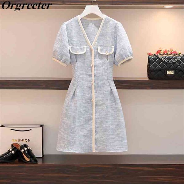 plus size elegant vintage robe femme dress summer fashon office ladies v-neck short sleeve pearl button tweed dresses 210602, Black;gray
plus size elegant vintage robe femme dress summer fashon office ladies v-neck short sleeve pearl button tweed dresses 210602, Black;gray
