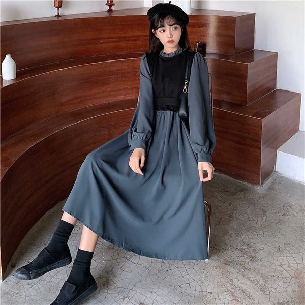 2021 autumn and winter fake two-piece skirt medium length long sleeve french temperament drs fashion, Black;gray
2021 autumn and winter fake two-piece skirt medium length long sleeve french temperament drs fashion, Black;gray