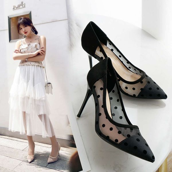 high heels pointed thin work sho breathable mh single sho women's, Black