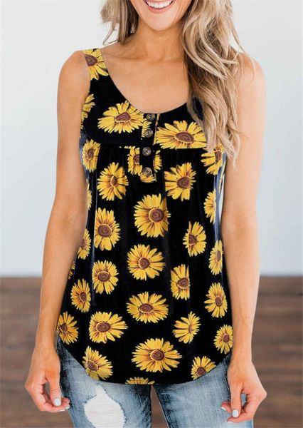 women's t-shirt women clothing ladies sleeveless vest sunflower print casual loose top, White
women's t-shirt women clothing ladies sleeveless vest sunflower print casual loose top, White