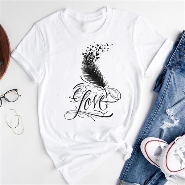 graphic cartoon feather letter women vintage cute short sleeve summer fashion print female clothes tees t shirt, White
graphic cartoon feather letter women vintage cute short sleeve summer fashion print female clothes tees t shirt, White