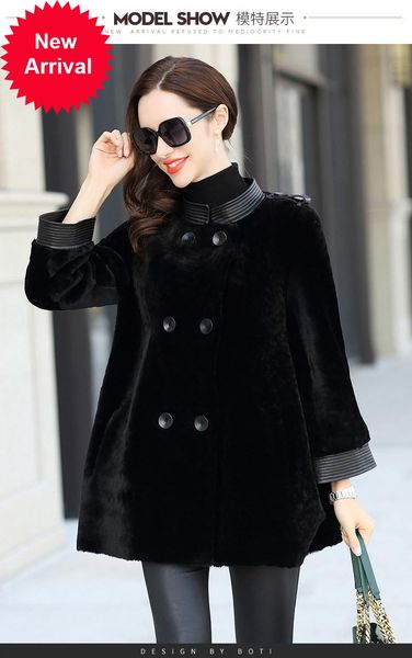 women's fur & faux 2021 casual fashion sheep skin mixed simple jacket, Black
women's fur & faux 2021 casual fashion sheep skin mixed simple jacket, Black