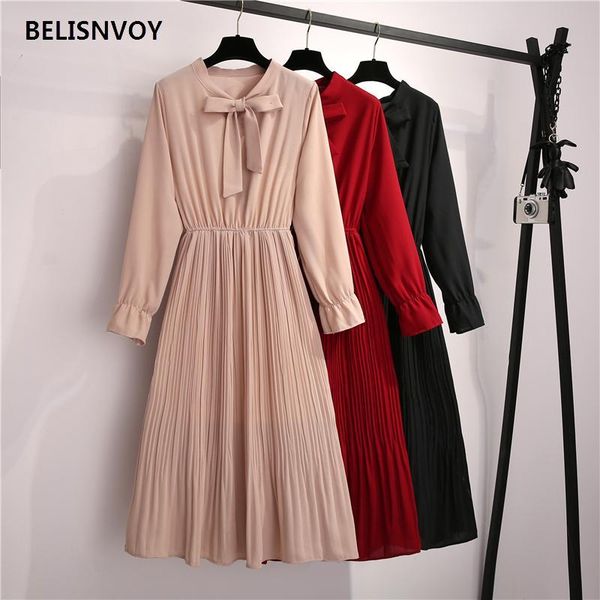 autumn spring solid color women's long dresses flare sleeve chiffon bow collar pleated vintage a-line female vestidos casual, Black;gray
autumn spring solid color women's long dresses flare sleeve chiffon bow collar pleated vintage a-line female vestidos casual, Black;gray