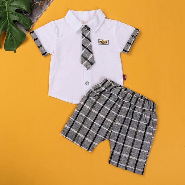 clothing sets boy's set, plaid lapel short sleeve t-shirt and shorts two-piece suit for birthday party pography, White
clothing sets boy's set, plaid lapel short sleeve t-shirt and shorts two-piece suit for birthday party pography, White