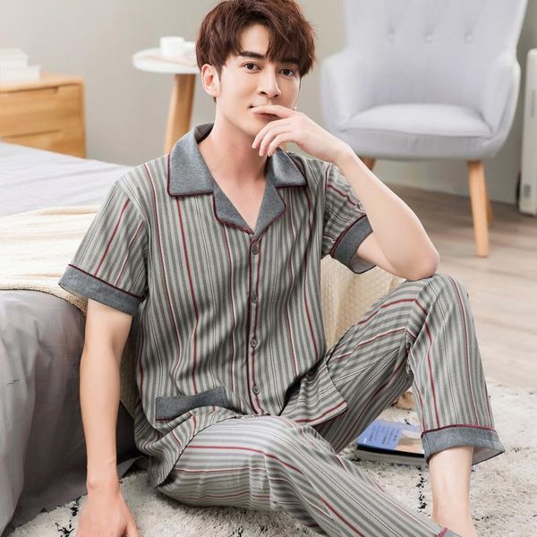 men's sleepwear men summer 2pcs stripe pajamas sets notched cotton pyjamas short sleeve shirt&pant sleep suit loose nightwear 4xl, Black;brown
men's sleepwear men summer 2pcs stripe pajamas sets notched cotton pyjamas short sleeve shirt&pant sleep suit loose nightwear 4xl, Black;brown
