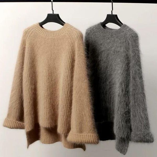 women's sweaters winter thickened mohair pullover sweater oversize female round-neck loose knitwear long sleeve asymmetry knit top, White;black
women's sweaters winter thickened mohair pullover sweater oversize female round-neck loose knitwear long sleeve asymmetry knit top, White;black