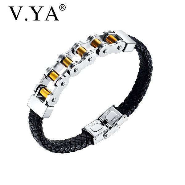 charm bracelets v.ya stainless steel locomotive chain bracelet leather couple for women quality bangle men jewelry gift, Golden;silver
charm bracelets v.ya stainless steel locomotive chain bracelet leather couple for women quality bangle men jewelry gift, Golden;silver