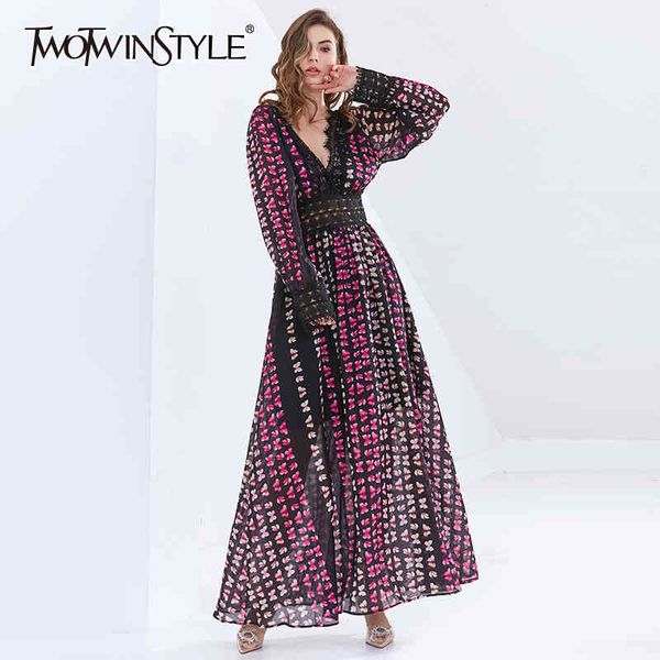 twotwinstyle hollow out print dress for women v neck long sleeve high waist hit color patchwork lace midi dresses female fashion 210517, Black;gray
twotwinstyle hollow out print dress for women v neck long sleeve high waist hit color patchwork lace midi dresses female fashion 210517, Black;gray