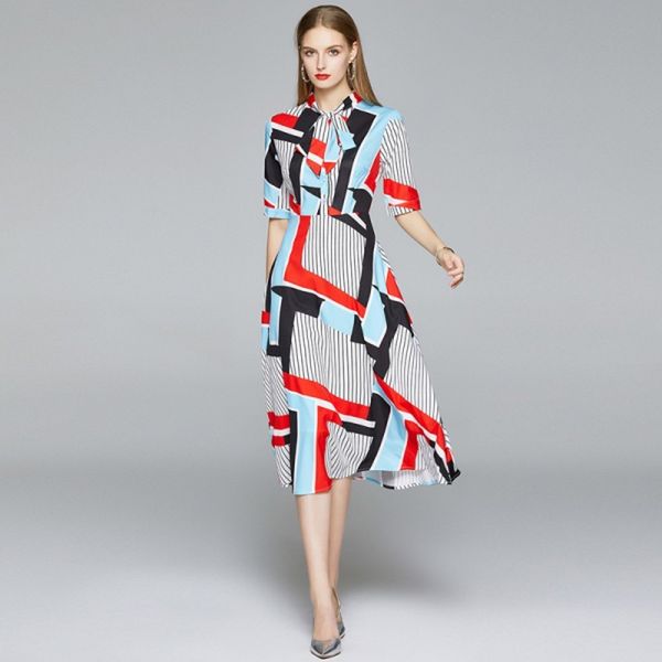 fashion geometry striped women dress vintage elegant bow collar print midi long dress female casual streetwear office dress 210514, Black;gray
fashion geometry striped women dress vintage elegant bow collar print midi long dress female casual streetwear office dress 210514, Black;gray