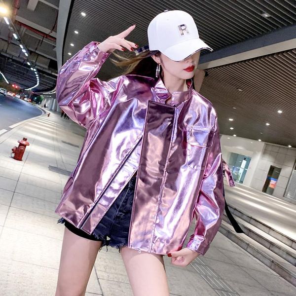 women's jackets glittering bright locomotive leather korea loose brief stand hip-hop collar bf autumn and winter zipper wind coat 2022, Black;brown
women's jackets glittering bright locomotive leather korea loose brief stand hip-hop collar bf autumn and winter zipper wind coat 2022, Black;brown