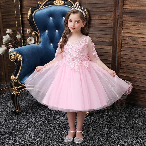 girl's dresses flower girls luxury pink three quarter embroidery tulle lace appliques o-neck knee-length kids party princess gown f207, Red;yellow
girl's dresses flower girls luxury pink three quarter embroidery tulle lace appliques o-neck knee-length kids party princess gown f207, Red;yellow