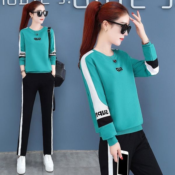 cvc cotton sports suit women's 2020 korean spring and autumn new embroidery round neck leisure foreign style sweater two-piece set, Gray
cvc cotton sports suit women's 2020 korean spring and autumn new embroidery round neck leisure foreign style sweater two-piece set, Gray