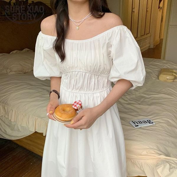 party dresses summer french elastic waist elegant dress casual vintate puff sleeve white maxi women's clothing robe femme 15089, White;black
party dresses summer french elastic waist elegant dress casual vintate puff sleeve white maxi women's clothing robe femme 15089, White;black