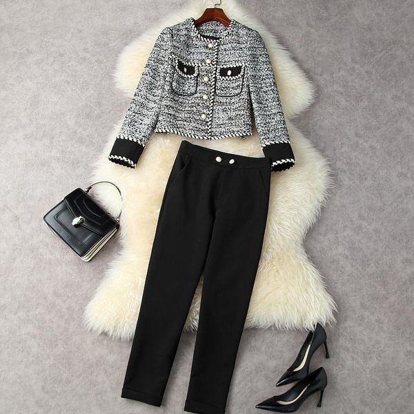 women's two piece pants european and american clothing winter 2022 long-sleeved tweed single-breasted coat 7 minutes of fashion suits, White
women's two piece pants european and american clothing winter 2022 long-sleeved tweed single-breasted coat 7 minutes of fashion suits, White