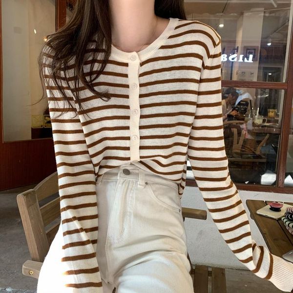 women's knits & tees casual stripe knitted cardigan women 2021 autumn winter korean chic thin single breasted sweater coat o-neck long, White
women's knits & tees casual stripe knitted cardigan women 2021 autumn winter korean chic thin single breasted sweater coat o-neck long, White