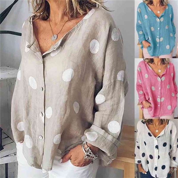 women shirt baggy blouses polka dot print button up v-neck loose tunic plus size female office ladies streetwear 210522, White
women shirt baggy blouses polka dot print button up v-neck loose tunic plus size female office ladies streetwear 210522, White
