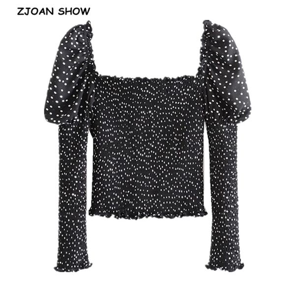 vintage polka dot print crop shirt women square neck elastic ruched body slim fit blouse french 210429, White
vintage polka dot print crop shirt women square neck elastic ruched body slim fit blouse french 210429, White