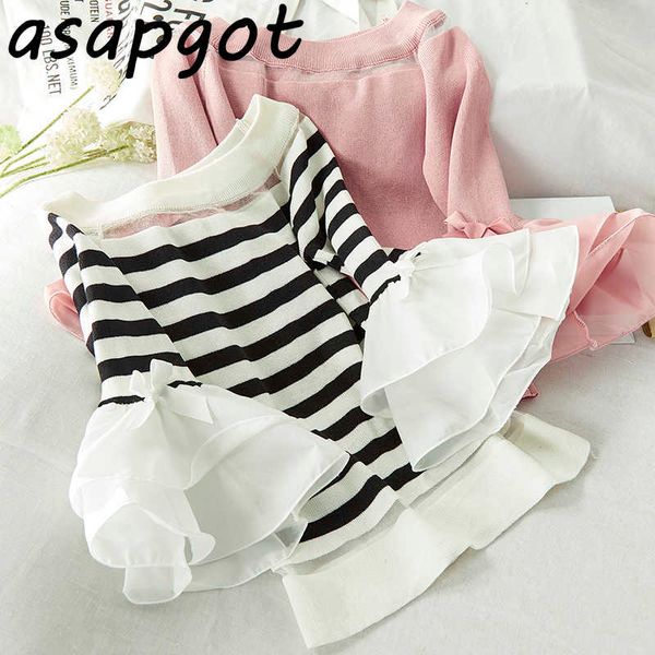 sweet slim short o neck striped t shirts knit flare sleeve crop fashion chic korean spring women clothing temperament 210610, White
sweet slim short o neck striped t shirts knit flare sleeve crop fashion chic korean spring women clothing temperament 210610, White
