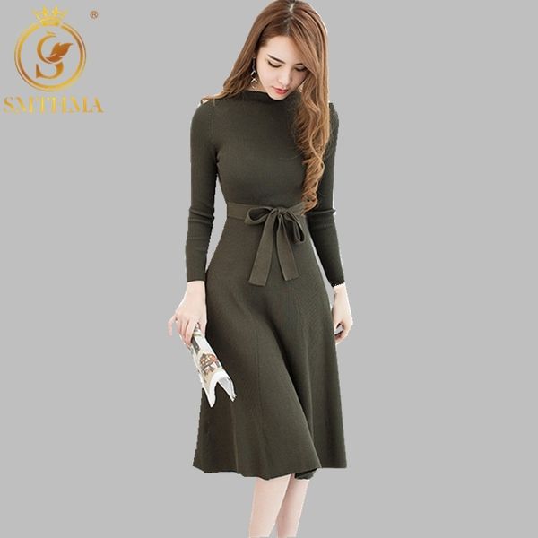 knitted dress women slim casual autumn winter long sleeve waist green /black sweater dresses vestidos 210520, Black;gray 
knitted dress women slim casual autumn winter long sleeve waist green /black sweater dresses vestidos 210520, Black;gray