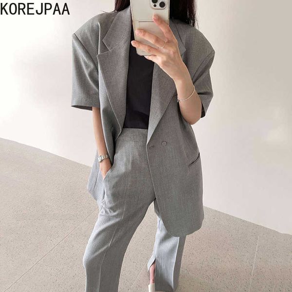 korejpaa women set summer korean chic ladies retro lapel loose two button blazer high waist straight casual split trousers 210526, White
korejpaa women set summer korean chic ladies retro lapel loose two button blazer high waist straight casual split trousers 210526, White