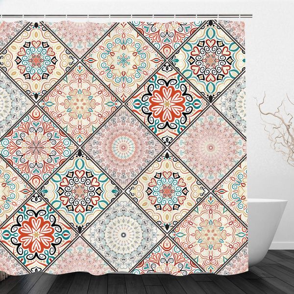 bohemian decorative shower curtain, colorful mandala floral patchwork luxury boho pink oriental square pattern waterproof fabric
bohemian decorative shower curtain, colorful mandala floral patchwork luxury boho pink oriental square pattern waterproof fabric