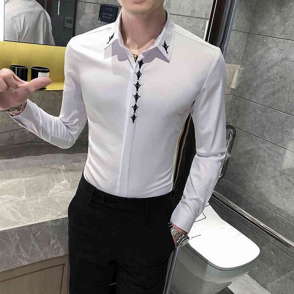 men's casual shirts autumn embroidered male fashion long sleeve formal business wear office shirt clothes x25f, White;black
men's casual shirts autumn embroidered male fashion long sleeve formal business wear office shirt clothes x25f, White;black