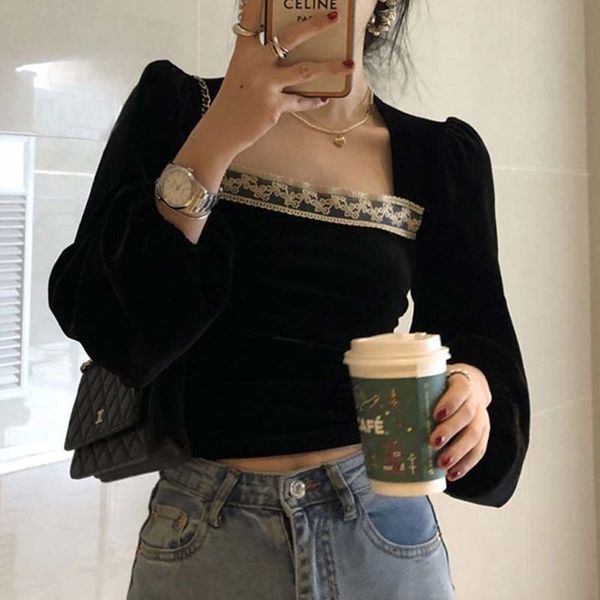 dress Autumn winter tops lace slices blouse elegant flashlight square mujer shirt, Black;gray
dress Autumn winter tops lace slices blouse elegant flashlight square mujer shirt, Black;gray