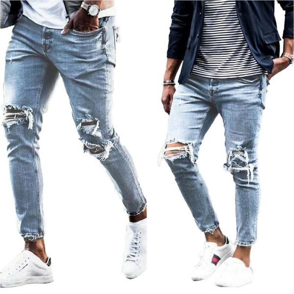 men's jeans mens skinny slim fit ripped stretch biker distressed casual denim pants, Blue
men's jeans mens skinny slim fit ripped stretch biker distressed casual denim pants, Blue