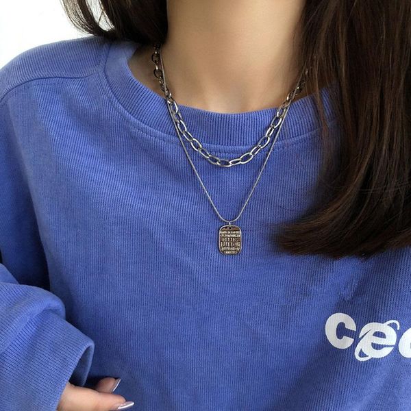 korean vintage metal gold silver color double layer thick chain letter square pendant sweater necklace for women gift chokers, Golden;silver
korean vintage metal gold silver color double layer thick chain letter square pendant sweater necklace for women gift chokers, Golden;silver
