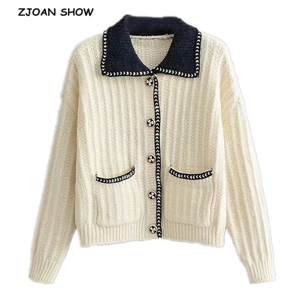 autumn vintage striped line contrast color turn down collar cardigan knitting retro sweater woman single-breasted button jumper 210429, White;black
autumn vintage striped line contrast color turn down collar cardigan knitting retro sweater woman single-breasted button jumper 210429, White;black