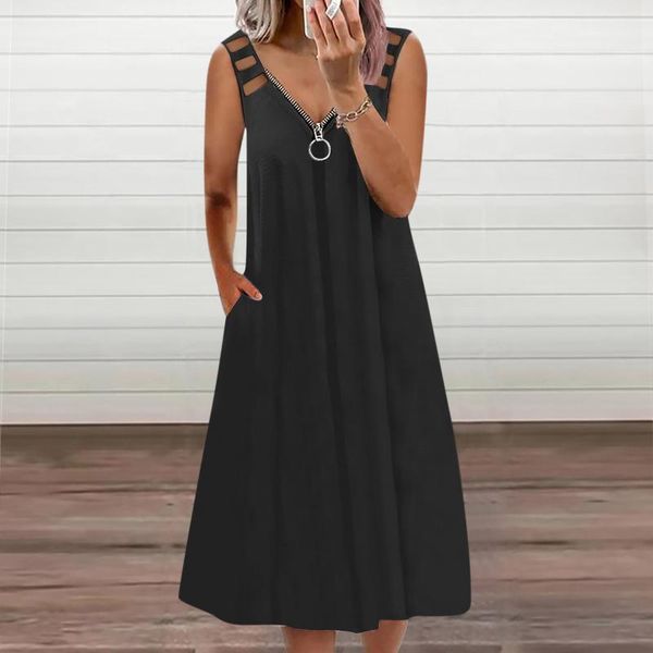 casual dresses zipper solid hollow out sleeveless dress women summer v neck elegant vintage plus size streewear vestidos, Black;gray
casual dresses zipper solid hollow out sleeveless dress women summer v neck elegant vintage plus size streewear vestidos, Black;gray