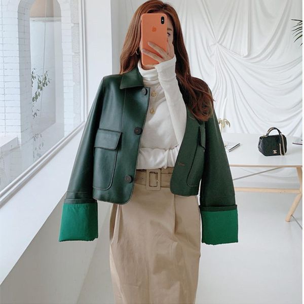 women's leather & faux cropped fashion jackets women korean green loose pu jacket long sleeve streetwear short coats, Black
women's leather & faux cropped fashion jackets women korean green loose pu jacket long sleeve streetwear short coats, Black