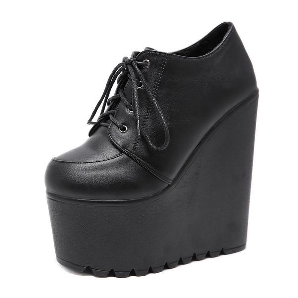 boots 16cm autumn women shoes 2021 wedges heel platform ankle, Black