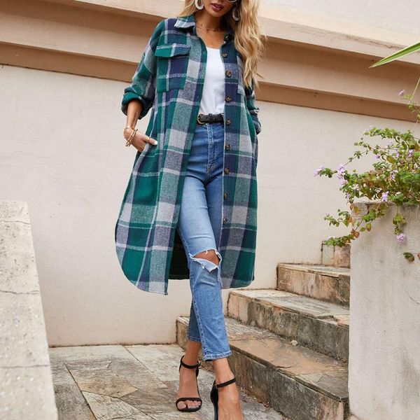 women's wool & blends ladies autumn style shirt long coat casual wind lapel check pattern side slit sleeve loose single-breasted, Black
women's wool & blends ladies autumn style shirt long coat casual wind lapel check pattern side slit sleeve loose single-breasted, Black
