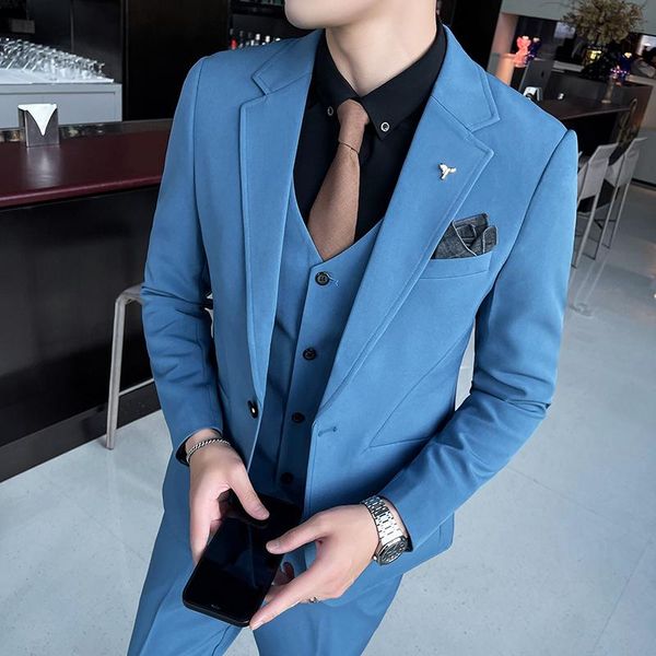 men's suits & blazers (jacket+vest+pants) 2021 fashion men casual boutique business solid color suit 3 pcs set male slim fit wedding tr, White;black
men's suits & blazers (jacket+vest+pants) 2021 fashion men casual boutique business solid color suit 3 pcs set male slim fit wedding tr, White;black