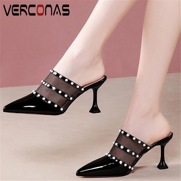woman sandals summer pumps genuine leather pearl decoration mules pointed toe thin high heels shoes, Black
woman sandals summer pumps genuine leather pearl decoration mules pointed toe thin high heels shoes, Black